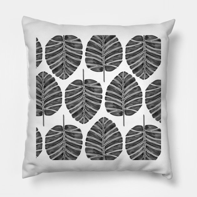 Black Alocasia Pattern Pillow by CatCoq