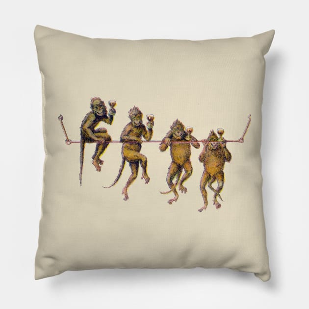 19th C. Drinking Monkeys Pillow by historicimage