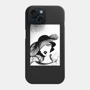 OP ART DECO SEVENTIES POSTER PRINT LADY WITH HAT  BLACK WHITE Phone Case