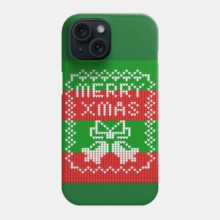 Ugly sweater pattern jingle bells Merry Xmas text Phone Case