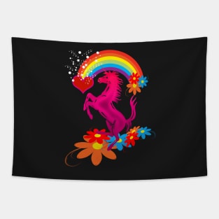 unicorn 1 pink rainbow and flowers tshirts Tapestry