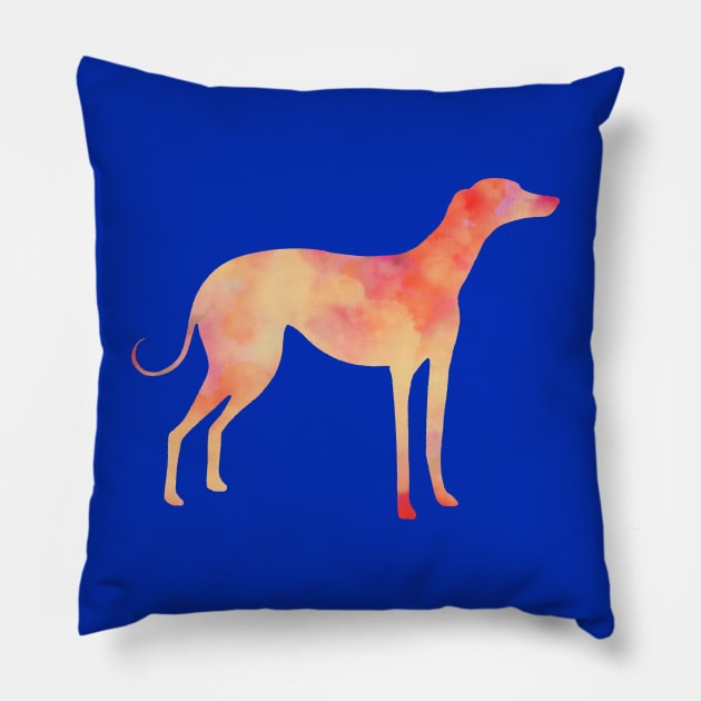 Yellow and orange Greyhound dog with blue background Pillow by iulistration