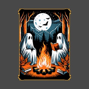 Vintage ghost book reading camping gothic halloween teachers T-Shirt