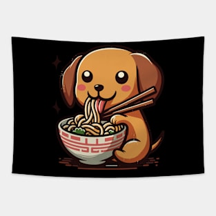 Cute english cream dachshund eating ramen Tapestry