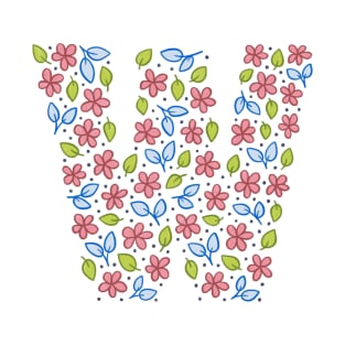 Floral Monogram Letter W - pink and blue T-Shirt