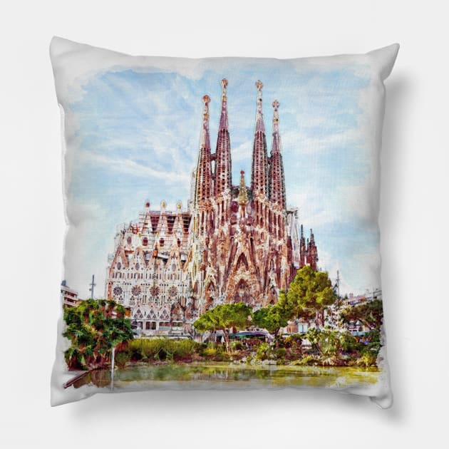 La Sagrada Familia Pillow by Marian Voicu