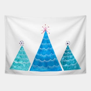 Blue geometric Christmas trees Tapestry