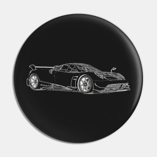 Pagani Huayra Supercar Racing Wireframe White Pin