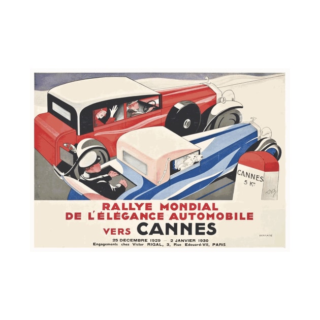 1929 World Rallye of Elegant Automobiles, Cannes France - Vintage Poster Design by Naves