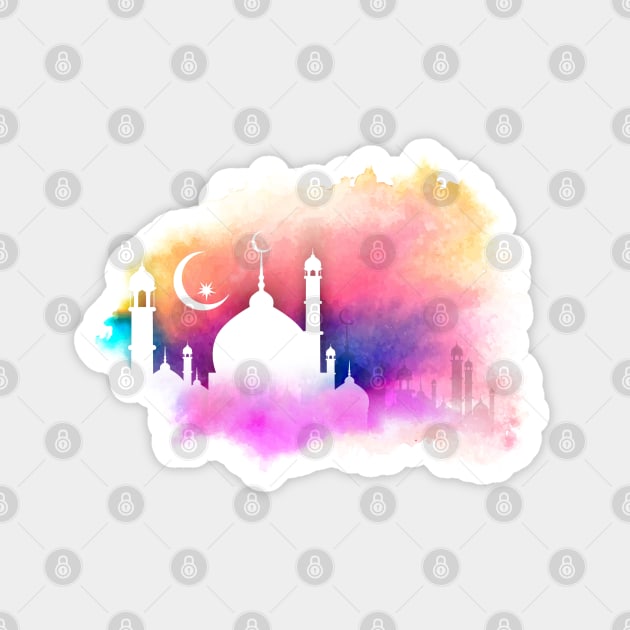 Watercolor Ramadan Mosque Oranges and Purples Magnet by HolidayBug