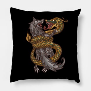 Viking Titans: Jormungandr and Fenrir, the Monsters of Norse Mythology Pillow