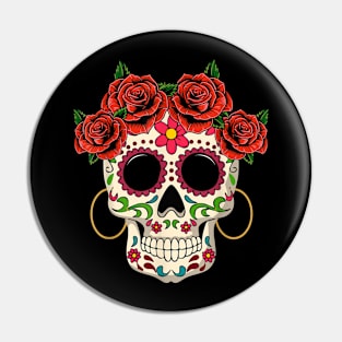 Floral Sugar Skull Pin