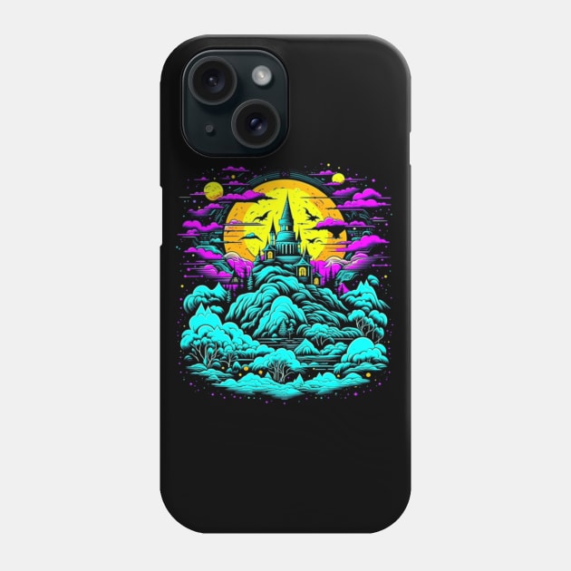 Haunted Castle On A Psychedelic Dreamscape Hill Phone Case by vystudio