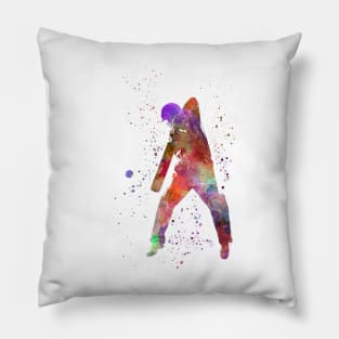 Cricket player batsman silhouette in watercolor Pillow