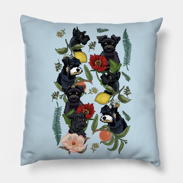 Botanical and Black Schnauzer Pillow by huebucket