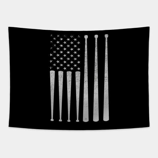 Drum sticks on a vintage American flag For Drummers Tapestry by DragonTees