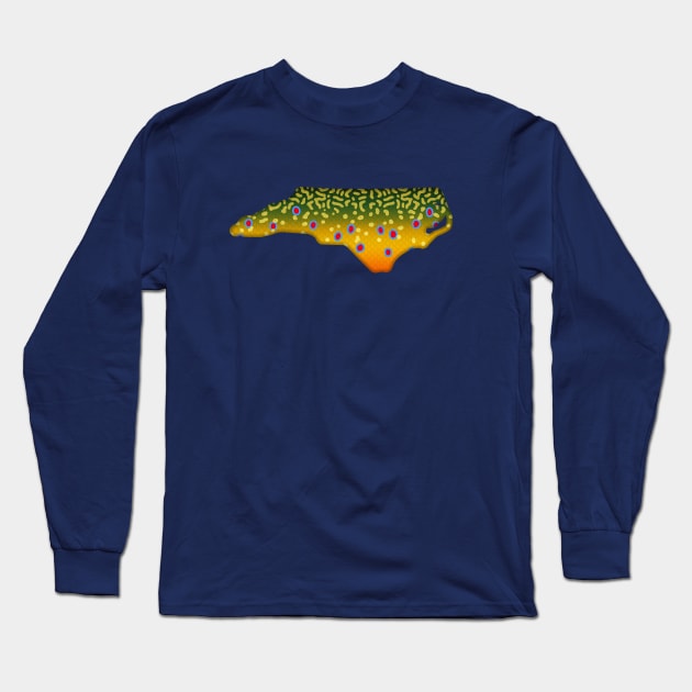 Brook Trout Fish North Carolina State Map Fishing Gifts Long Sleeve T-Shirt