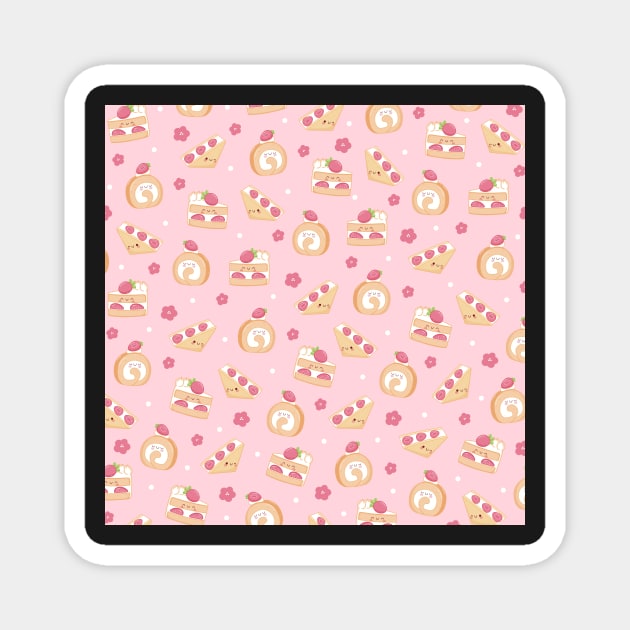 Kawaii Strawberry Cakes Pattern Magnet by esturgeo