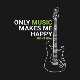 Only Music Makes Me Happy S-Style Electric Guitar Outline T-Shirt