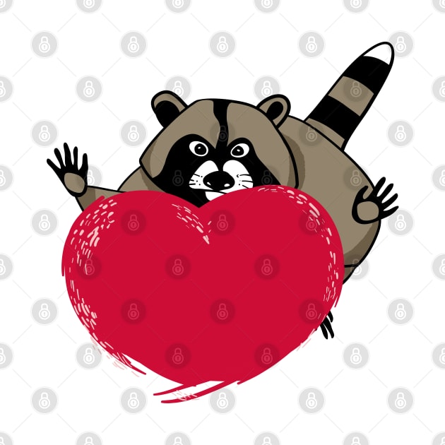 Funny cartoon raccoon and a huge red fiery heart by kdegtiareva