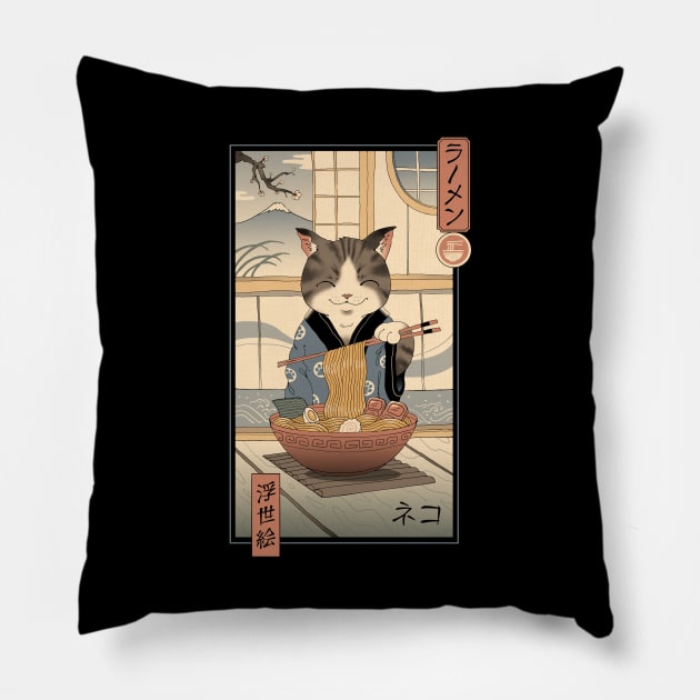 Neko Ramen Ukiyo-e Pillow by Vincent Trinidad Art