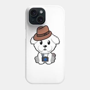 Cute furry dog is holding a camera Phone Case