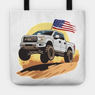 F150 car truck offroad jump on desert white Tote