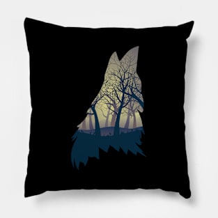 Wolf Howling with Forest inside Pillow