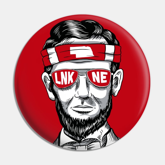 Lincoln Nebraska Funny Abraham Lincoln Illustration Red and White Pin by SLAG_Creative