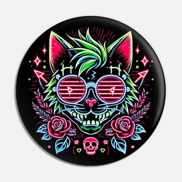 Crazy Neon Alternative Cat Pin by Ryo Li