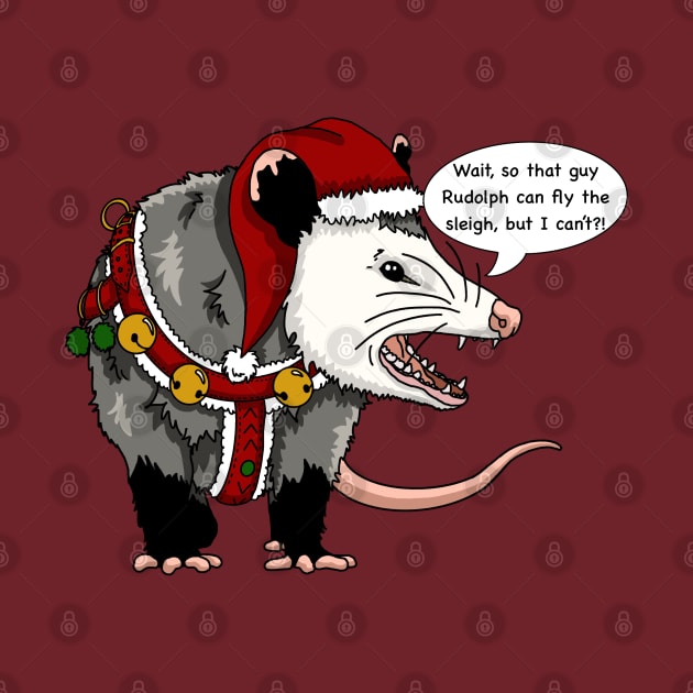 Yelling opossum in Christmas outfit by The Christmas Lady