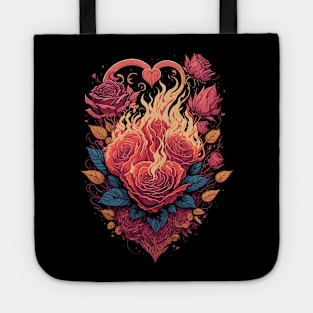 Burning Heart and Roses Tote