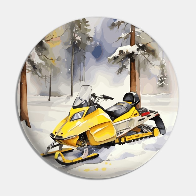 Yellow Snowmobile Pin by Siha Arts