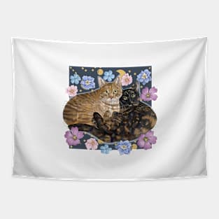 Cats with Stars and Flowers Tapestry