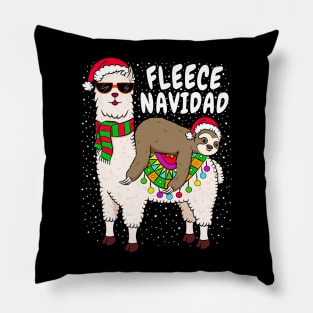 Fleece Feliz Navidad Sloth Riding Llama Spanish  Christmas Pillow