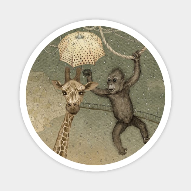 Monkey and giraffe Magnet by ruta13art