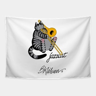 B Kliban Cat - cat plays saxophone Tapestry