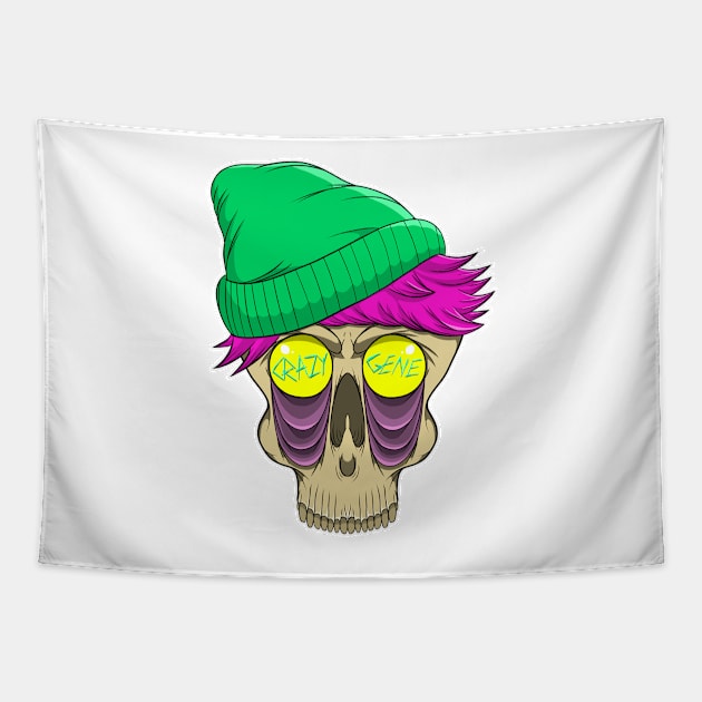 Crazy-Gene skull Tapestry by GingerGene