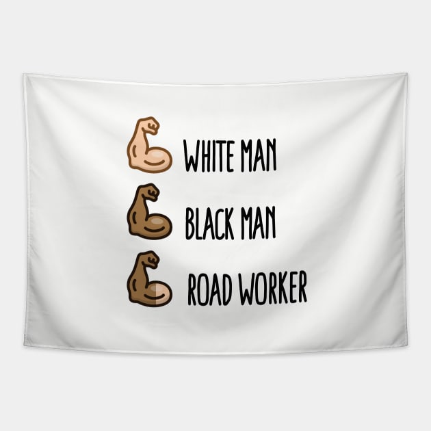 White man black man road worker emoticon biceps (dark design) Tapestry by LaundryFactory