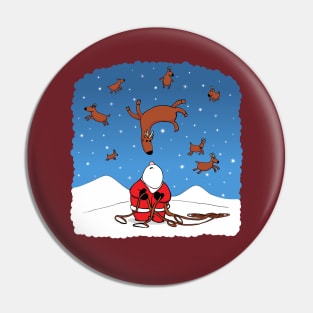 Santa Wrangling Flying Reindeer Pin