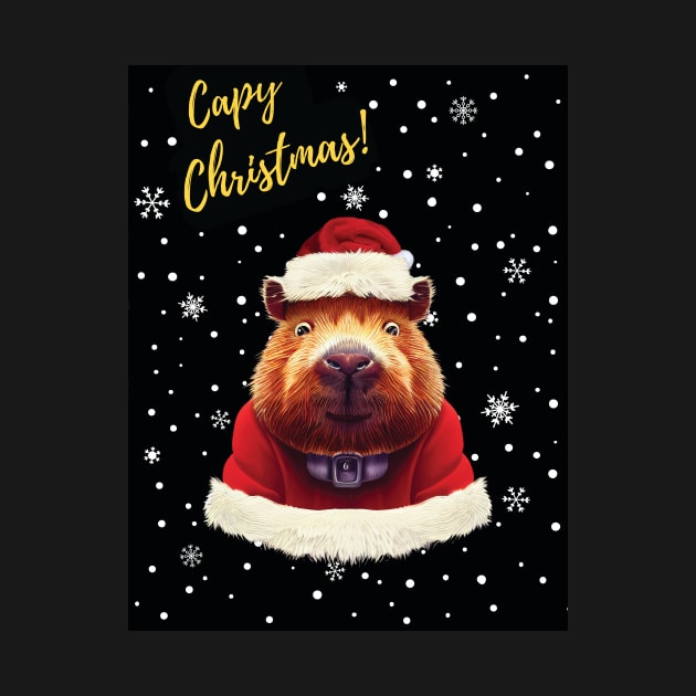 Capy Christmas - Capybara dressed as santa by Geminiartstudio