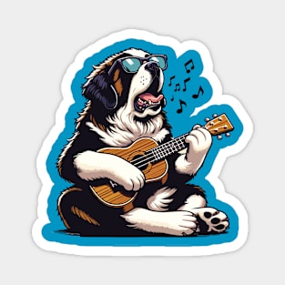 Saint Bernard Dog Playing Guitar Singing Funny Magnet