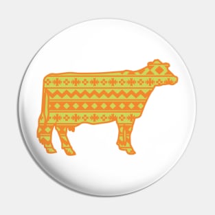 Farming Dairy Cow with Green & Orange Southwest Pattern Pin