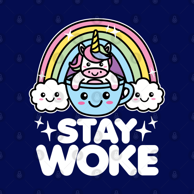 Stay Woke Kawaii Unicorn in Coffee Cup by DetourShirts