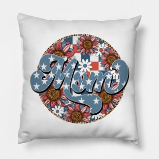 Retro Groovy Sunflower Mom American 4th Of July Mom Womens Pillow