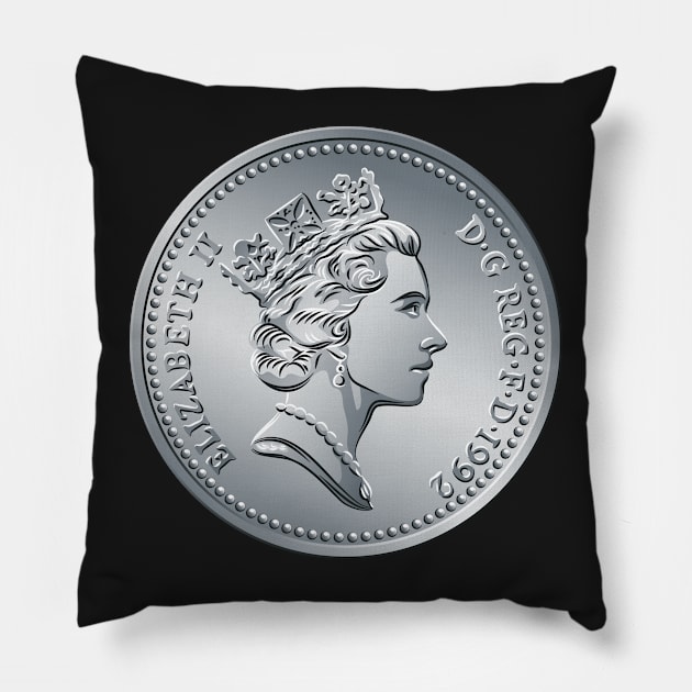 British coin 10 pence with Queen Elizabeth II Pillow by kavalenkava