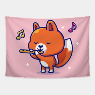 Cute Fox Playing Flute Music Tapestry