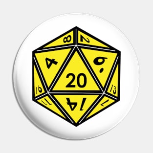 (Pocket) Yellow D20 Dice (Black Outline) Pin