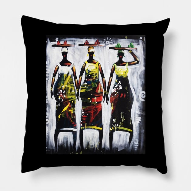 African Women Artwork, Black History Art Pillow by dukito