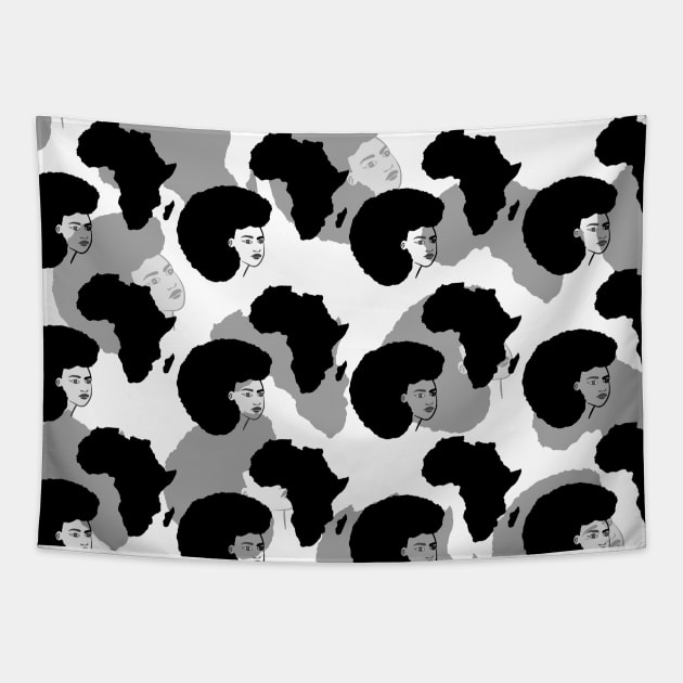 Black faces and Africa map pattern Tapestry by Spinkly